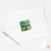 Wees moedige Schattigee hond op Forest Green Vierkante Sticker (Envelop)