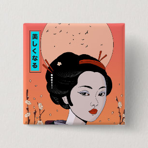 Wees mooie geisha meisje vierkante button 5,1 cm