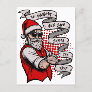 Wees Naughty en sla de Kerstman op het tattoo Briefkaart