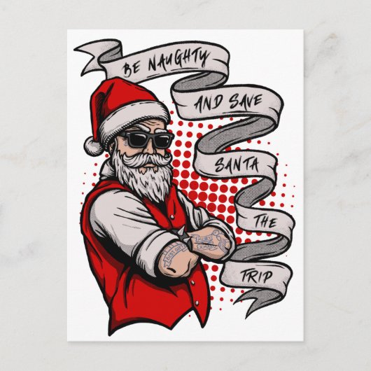 Wees Naughty en sla de Kerstman op het tattoo Briefkaart (Voorkant)