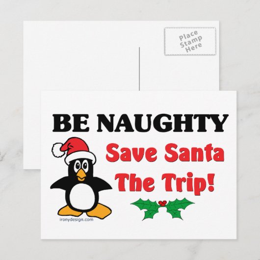 Wees Naughty! Sparen de Kerstman de reis! Feestdagenkaart (Voorkant / Achterkant)