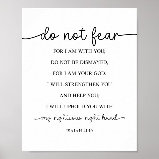 Wees niet bang dat ik bij jou ben, Saiah 41:10 Poster (Voorkant)