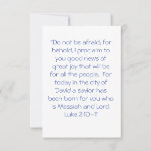 Wees niet bang Luke 2:10-11 Bedankkaart