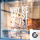 Wees niet racistisch homofoob, wees gewoon stil raamsticker (Cafe Raam)