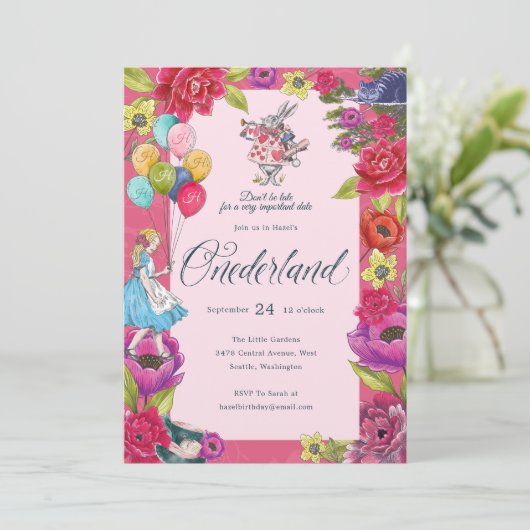 Wees niet te laat Alice in Onederland Floral Kaart (Staand voorkant)