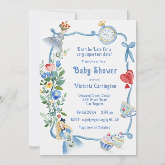 Wees niet te laat Alice in Wonderland Baby shower Kaart (Voorkant)