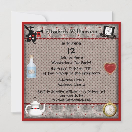 Wees niet te laat Alice in Wonderland Birthday Par Kaart (Achterkant)