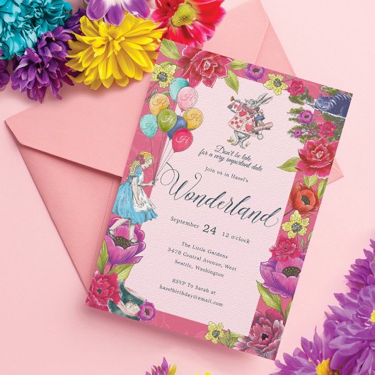 Wees niet te laat Alice in Wonderland Floral Kaart