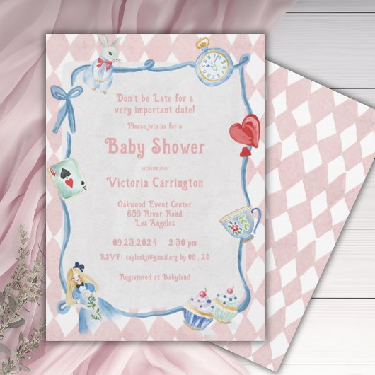 Wees niet te laat Alice in Wonderland Roze Baby sh Kaart