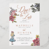 Wees niet te laat  Alice in Wonderland Wedding Folie Uitnodiging (Voorkant)