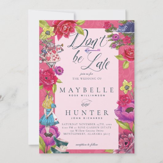 Wees niet te laat  Alice in Wonderland Wedding Kaart (Voorkant)