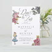 Wees niet te laat  Alice in Wonderland Wedding Kaart (Staand voorkant)