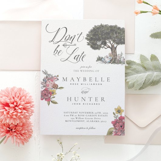 Wees niet te laat  Alice in Wonderland Wedding Kaart