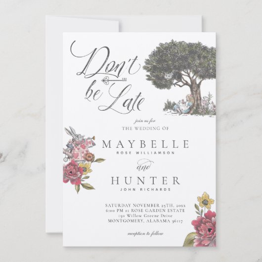 Wees niet te laat Alice in Wonderland Wedding Kaart (Voorkant)