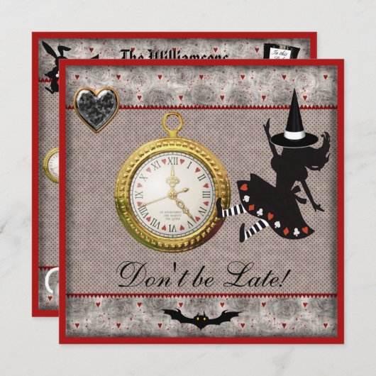 Wees niet te laat Alice Witch Halloween Party Invi Kaart (Voorkant / Achterkant)