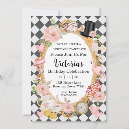 Wees niet te laat Roze verjaardagsfeestje uitnodig Kaart (Voorkant)