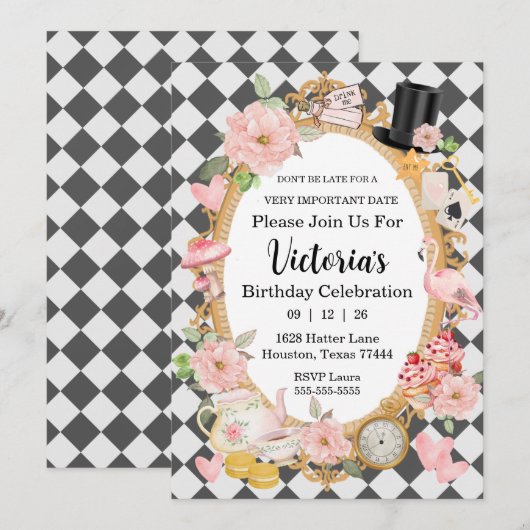 Wees niet te laat Roze verjaardagsfeestje uitnodig Kaart (Voorkant / Achterkant)