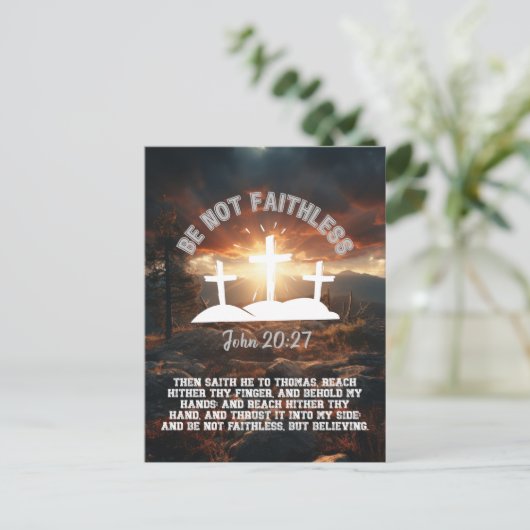 Wees niet trouweloos Johannes 20:27 Bijbelvers Briefkaart (Staand voorkant)