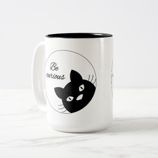 Wees nieuwsgierig tweekleurige koffiemok (Voorkant links)