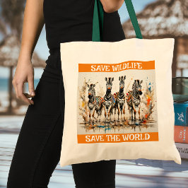 Wees nieuwsgierig, wees zebra: red de wilde dieren tote bag