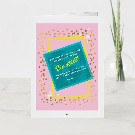 Wees nog steeds citaat roze groen folie wenskaart (Voorkant)