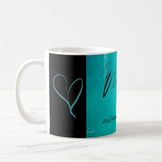 Wees nog steeds en weet dat ik God Blauwgroen Mok (Links)