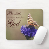 Wees nog steeds psalm 46:10 vlinderbloem muismat (Met muis)