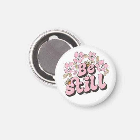 Wees nog steeds Schrift in Retro Bloemen en Botani Magneet (Voorkant / Achterkant)