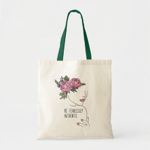 Wees onbevreesd Authentieke Quote met Bloem Tote Bag