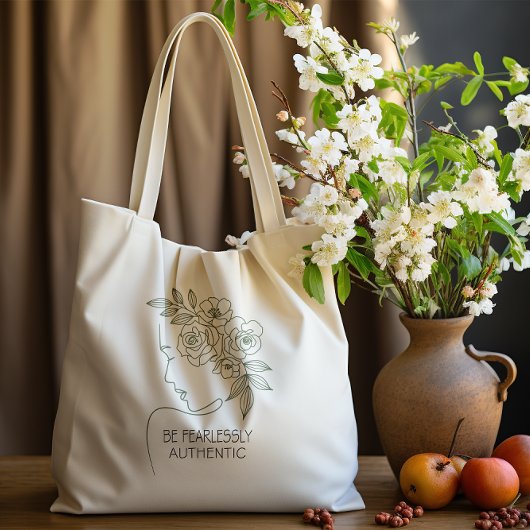 Wees onbevreesd Bloemen Hoofd Vrouwelijk Tote Bag