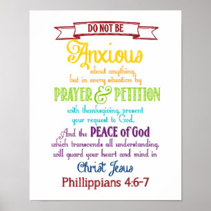 Wees ongerust over niets Filippijnen 4:6-7 Poster