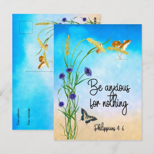 Wees ongerust over niets Filippijnen 4:6 Briefkaart (Voorkant / Achterkant)