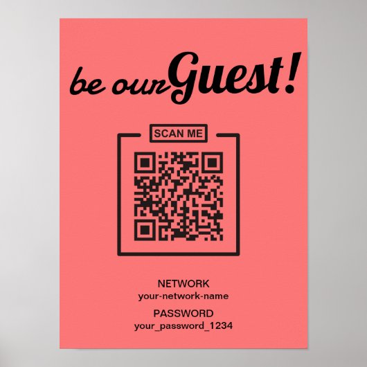 Wees onze gast op internet QR-code Wachtwoord WIFI Poster (Voorkant)