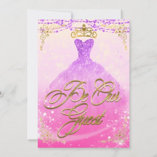 Wees onze gast Princess Paarse & Gold Sweet 16 Par Kaart (Achterkant)