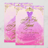 Wees onze gast Princess Paarse & Gold Sweet 16 Par Kaart (Voorkant / Achterkant)