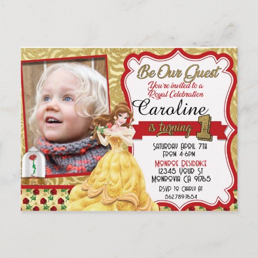 Wees onze gast prinses eerste verjaardag uitnodigi uitnodiging briefkaart (Voorkant)