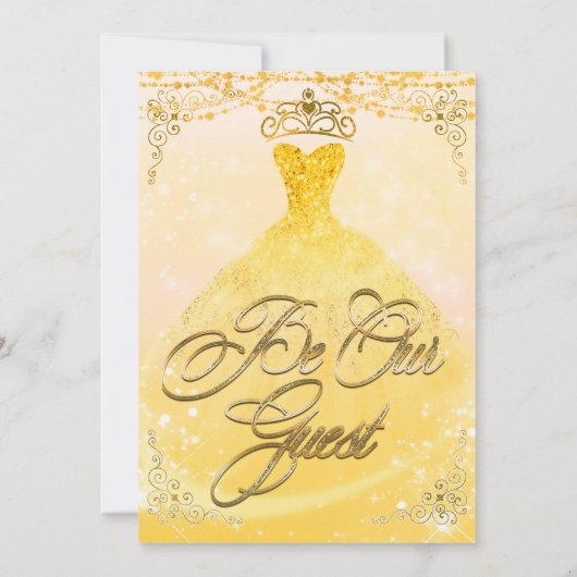 Wees onze Gast Prinses Geel & Goud Sweet 16 Party Kaart (Achterkant)