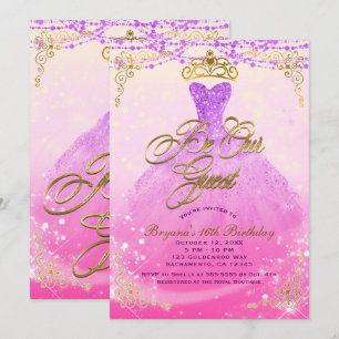 Wees onze gast prinses paars & goud zoete 16 feest kaart
