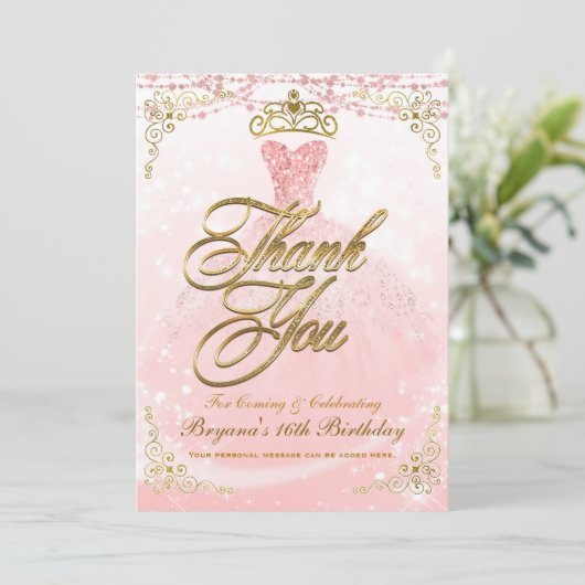 Wees onze gast Prinses Roze Goud Sweet 16 Dank je Kaart (Staand voorkant)