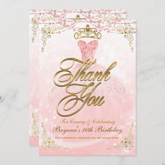Wees onze gast Prinses Roze Goud Sweet 16 Dank je Kaart (Voorkant / Achterkant)