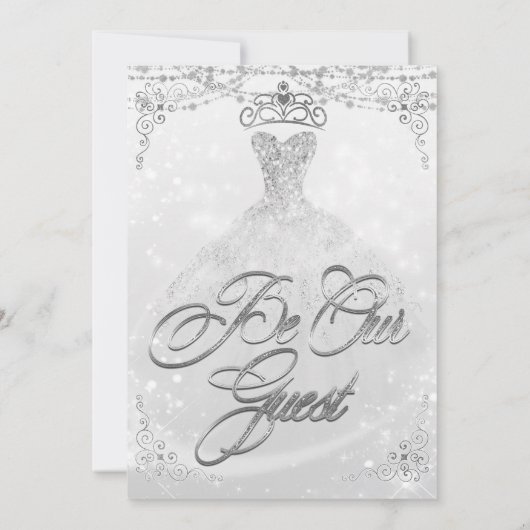 Wees onze gast Prinses White Silver Sweet 16 Party Kaart (Achterkant)