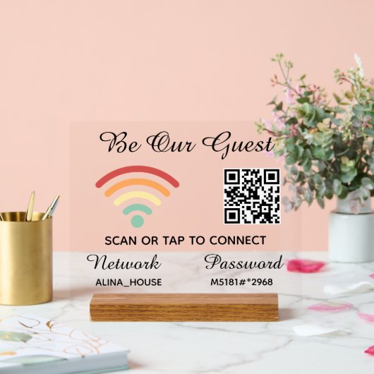 Wees onze gast QR-code WiFi-netwerk en wachtwoord Acryl Bord (Huwelijk)