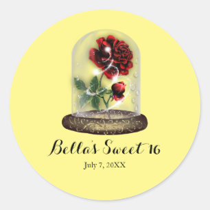 Wees onze gast Rode Roos in Glas Elegant Feest Ronde Sticker