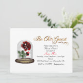 Wees onze gast rode roos in glas elegant wit kaart (Staand voorkant)