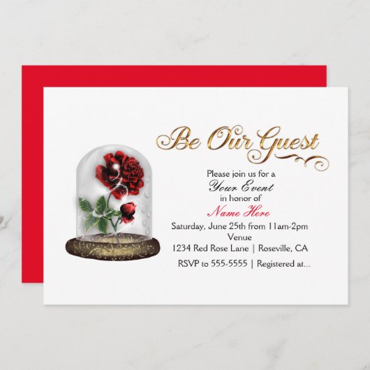 Wees onze gast rode roos in glas elegant wit kaart (Voorkant / Achterkant)