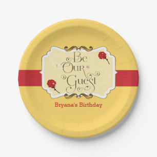 Wees onze gast Yellow & Red Rose Princess Party Papieren Bordje