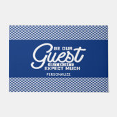 Wees onze gastblauwe gingham Doormat Deurmat (Voorkant)