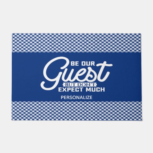 Wees onze gastblauwe gingham Doormat Deurmat (Voorkant)