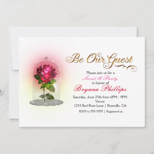 Wees onze Guest Red Rose in Glass Elegant Party Kaart (Voorkant)