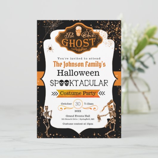 Wees onze spooktdansende skeletten kostuumfeestje  kaart (Staand voorkant)